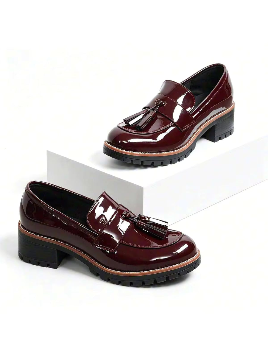 Women Platform Chunky Pumps Slip On Preppy Loafers Heeled Lug Sole Dressy Work Business Casual Woman Flats